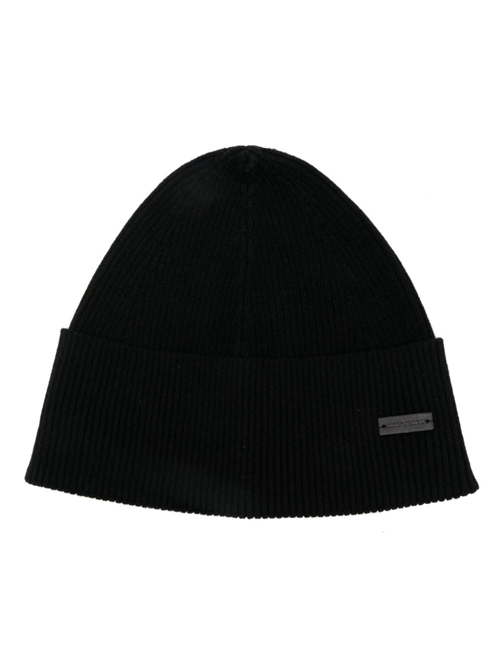 SAINT LAURENT Luxury Cashmere Ribbed Knit Hat with Logo Patch for Men - Banlieue91 -