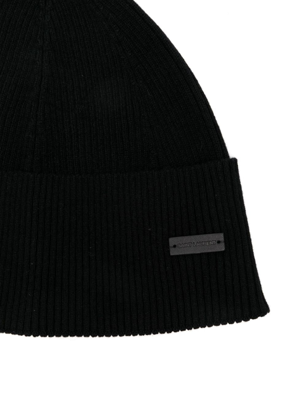 SAINT LAURENT Luxury Cashmere Ribbed Knit Hat with Logo Patch for Men - Banlieue91 -