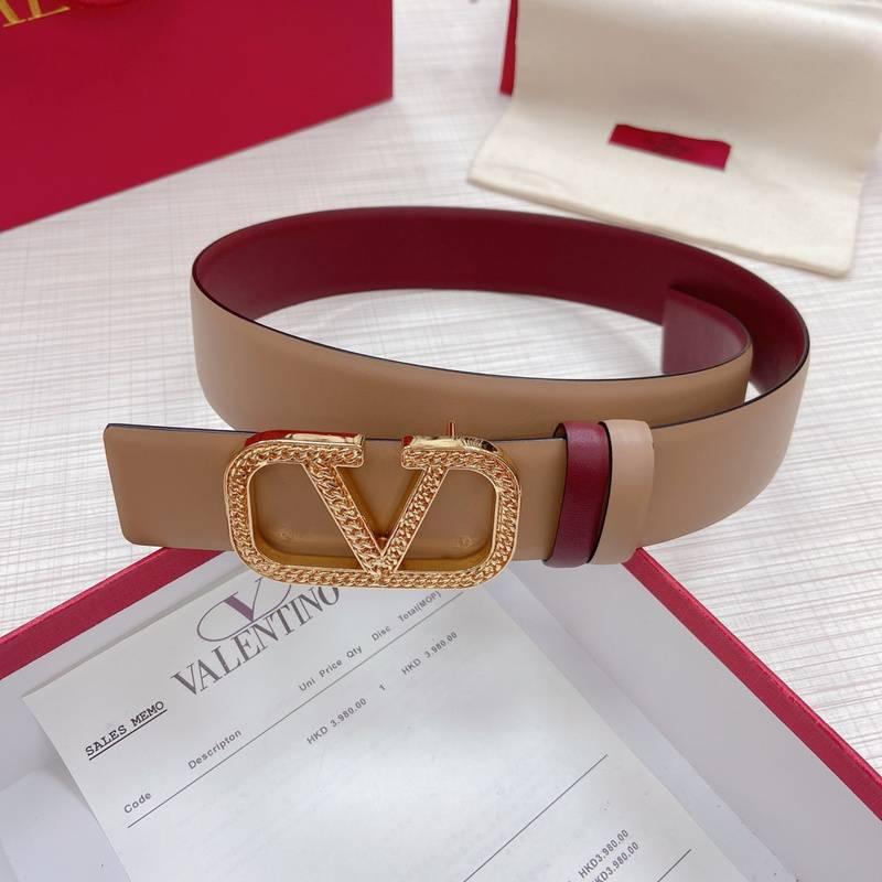 Valentino V logo Hammered Buckle Reversible Wide Signature Belt 'Beige/Red' - Banlieue91