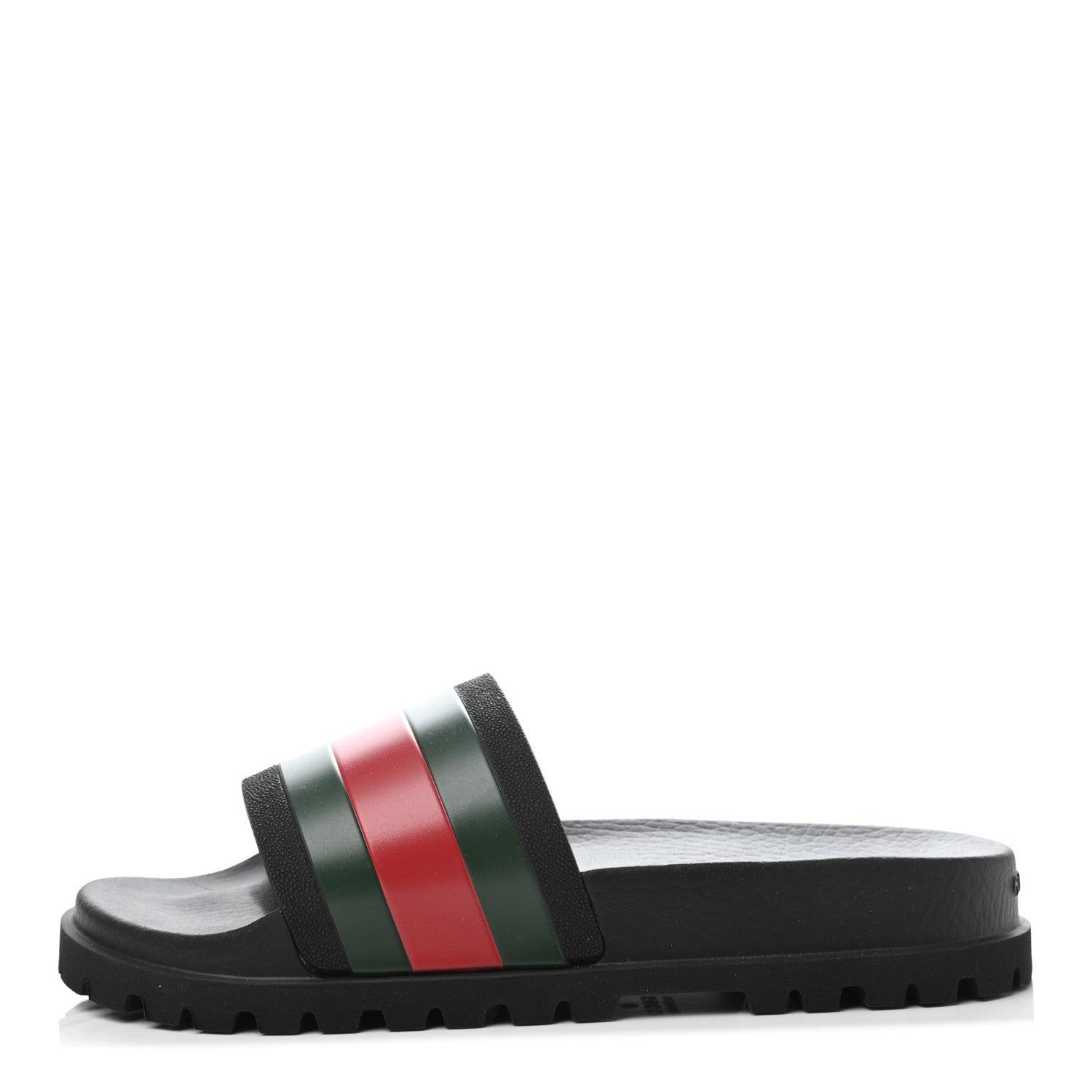 Gucci Rubber Web Mens Lug Sole Slide Sandals  Black Green Red