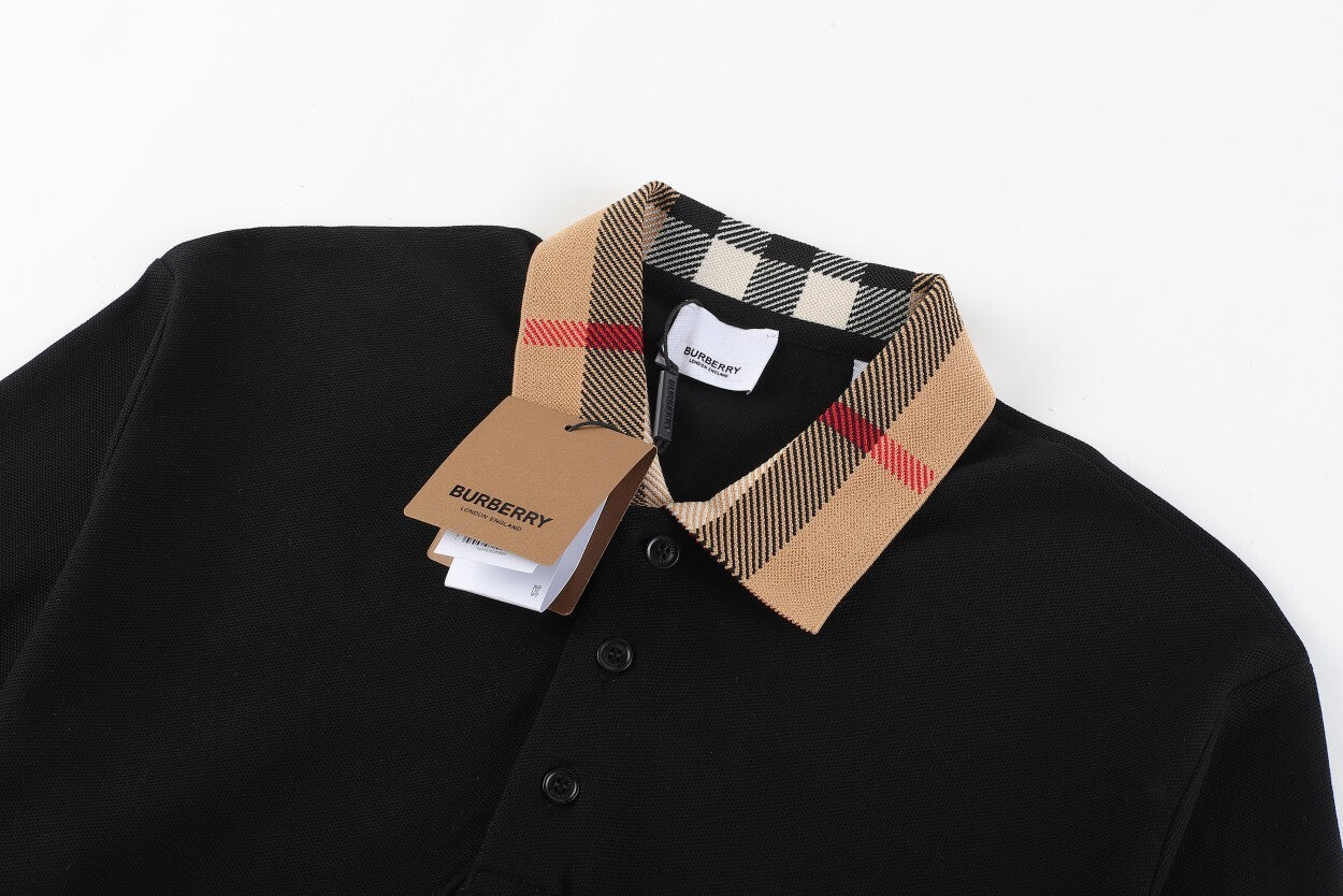 Burberry Check Collar Polo Shirt showcasing the classic British style with designer flair.