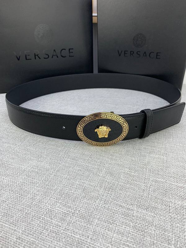 Versace Black Leather Vitello Belt Gold Medallion Buckle - Banlieue91