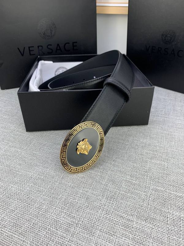 Versace Black Leather Vitello Belt Gold Medallion Buckle - Banlieue91