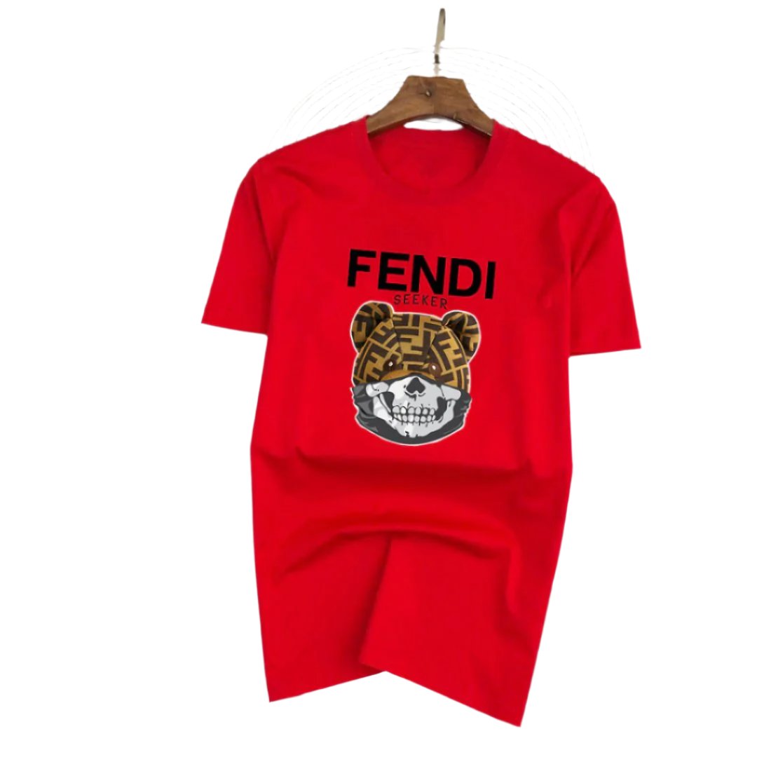 Fendi T-Shirt Bear Head without Collar 'Red' - Banlieue91