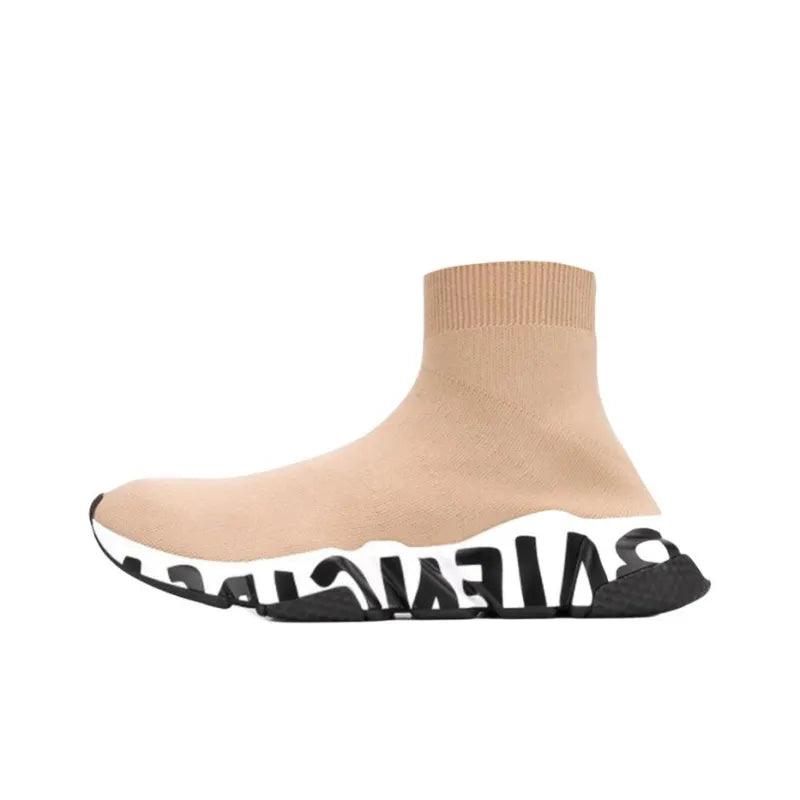 Balenciaga Speed Graffiti Sneakers 'Beige Knit With White And Black Graffiti Sole Unit' - Banlieue91 -