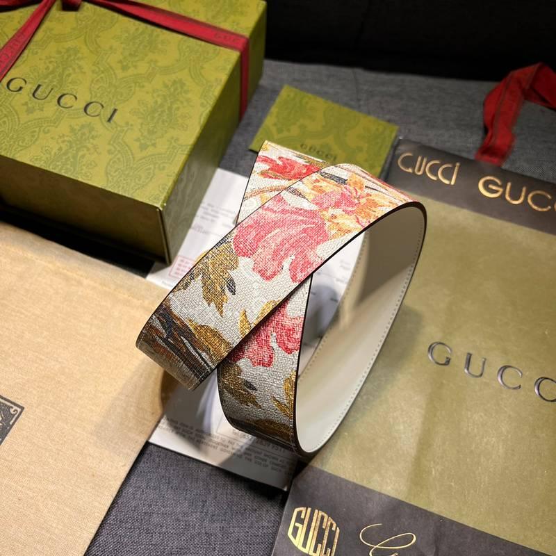 Gucci Guccissima Leather Floral Print Double Gold G Buckle Woman Belt 'Multicolor' - Banlieue91