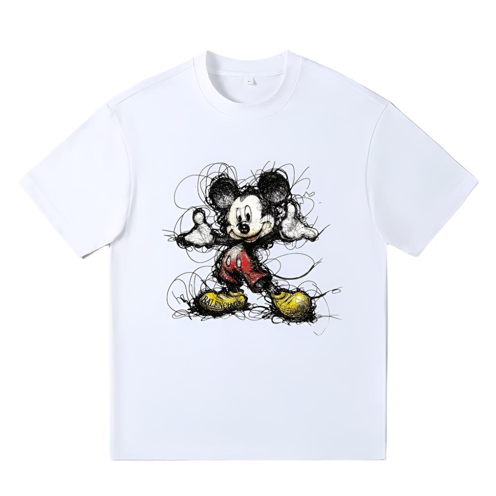 Balenciaga White Mickey Mouse T-Shirt Without Collar - Banlieue91