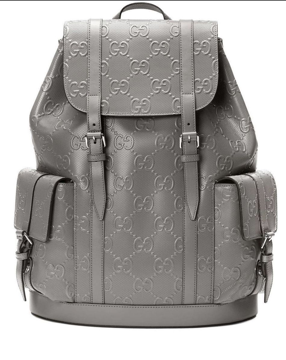 Gucci Calfskin GG Tennis Embossed Double Buckle Backpack