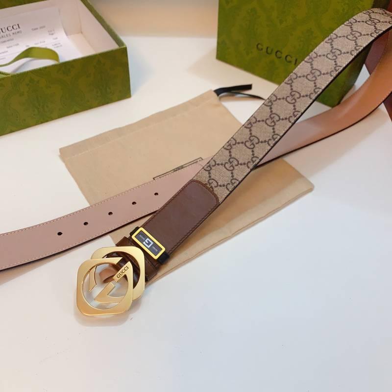 GUCCI Embellished coated-canvas and leather belt 'Brown' - Banlieue91