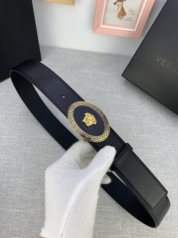 Versace Black Leather Vitello Belt Gold Medallion Buckle - Banlieue91