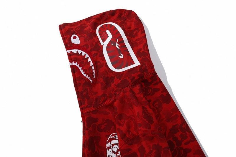 BAPE OG Camo Shark Full Zip-Up Hoodie A Bathing Ape 'Red' - Banlieue91