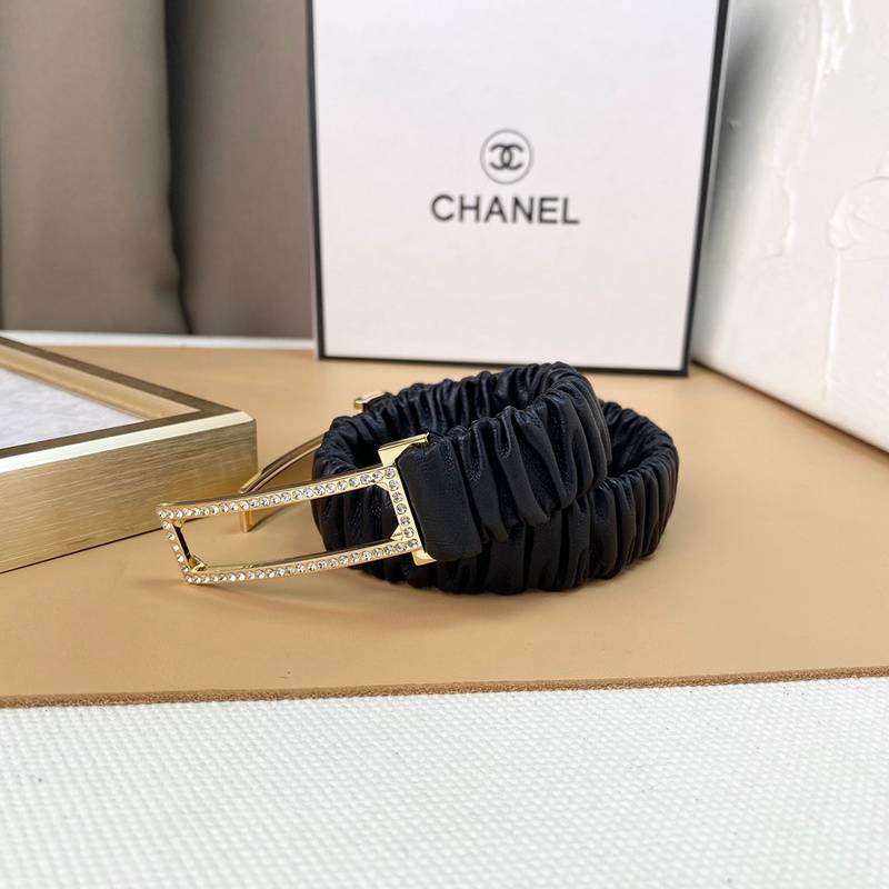 Chanel Logo Buckle Elastic Belt Leather with Metal and Crystals 'Black' - Banlieue91