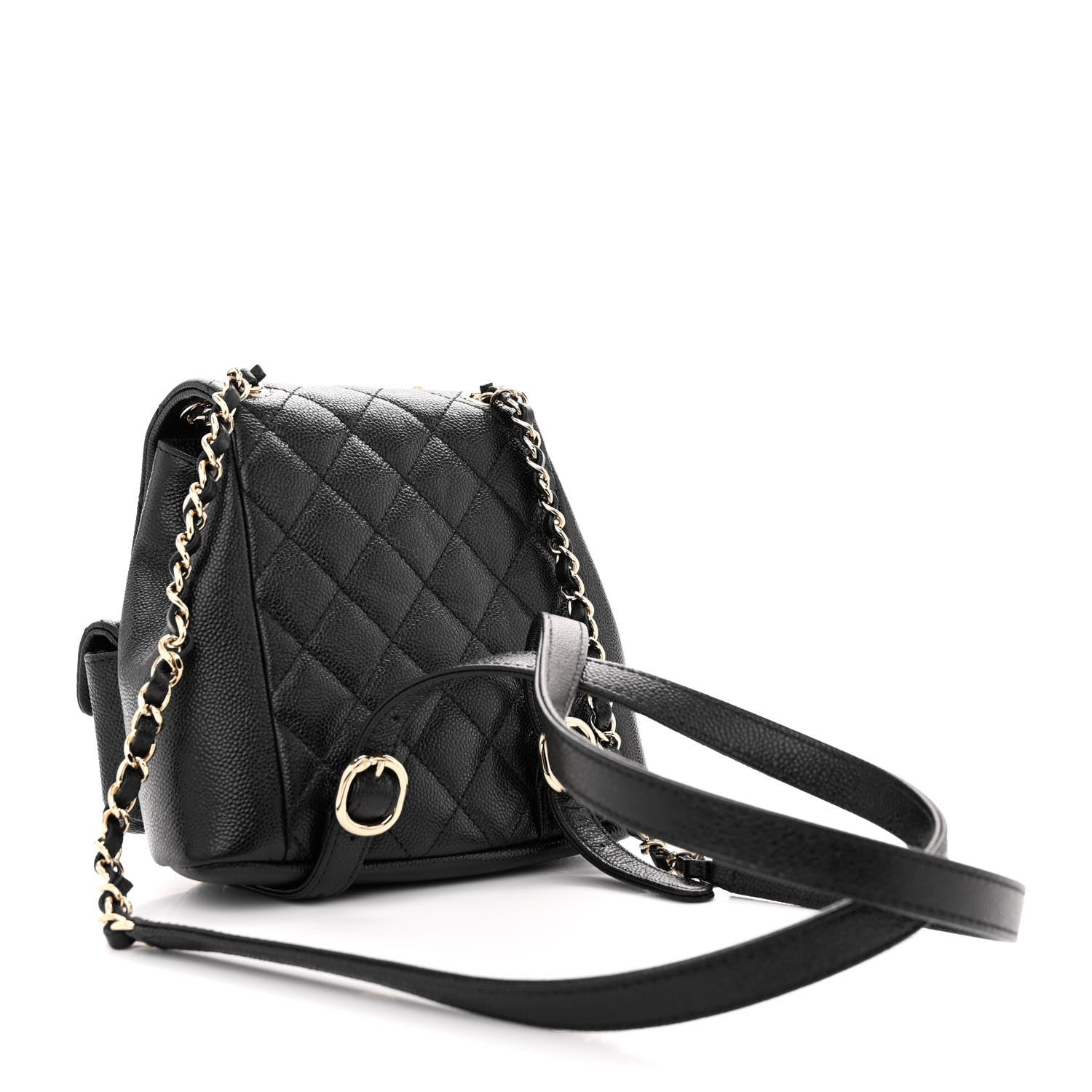 Chanel Shiny Caviar Quilted Small Duma Pockets Drawstring Backpack