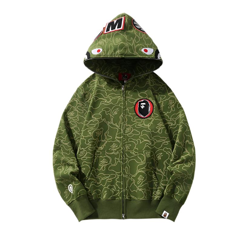 BAPE Line Camo Shark Full Zip Hoodie A Bathing Ape 'Green' - Banlieue91