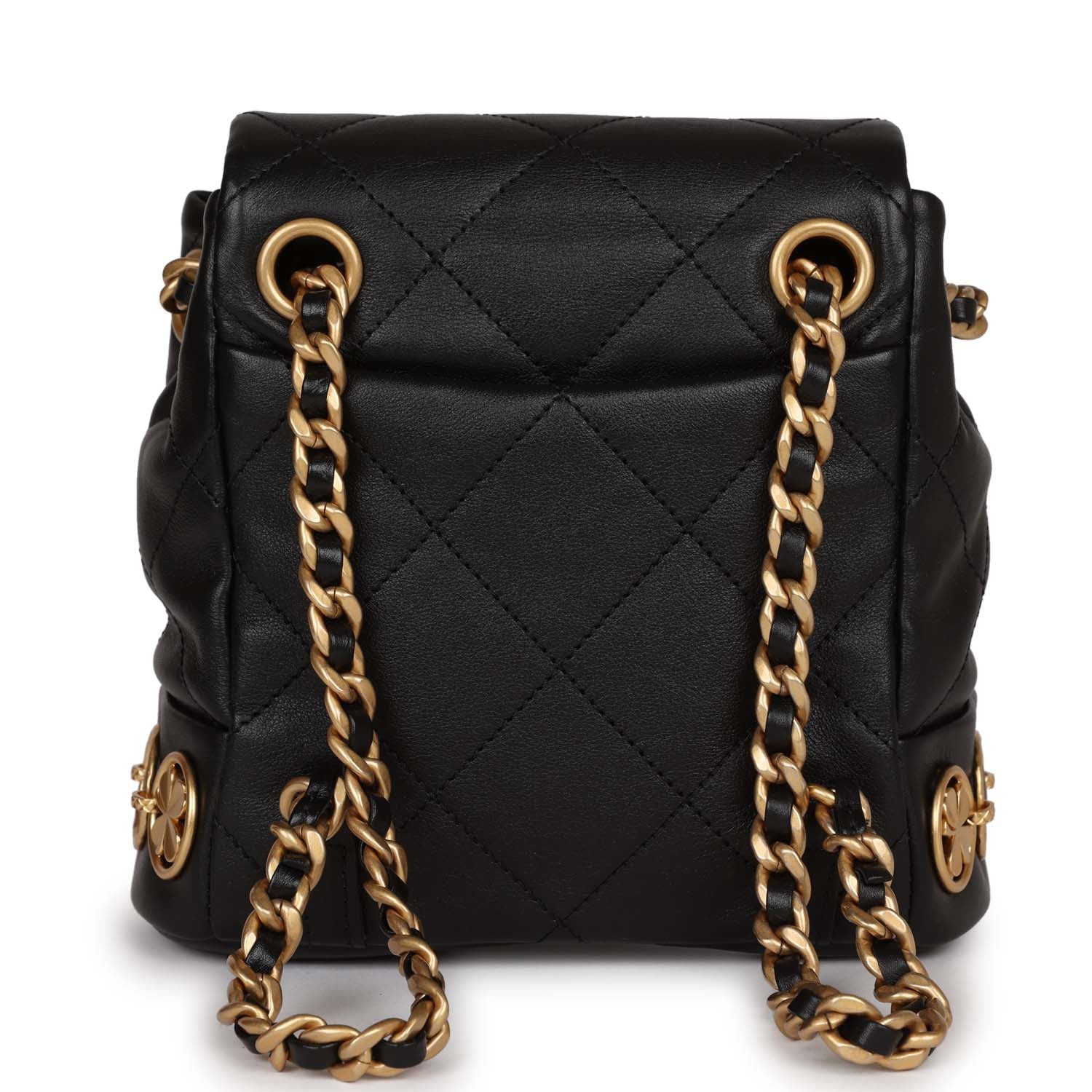 Chanel Small Charm Backpack Black Calfskin Aged Gold Hardware - Banlieue91