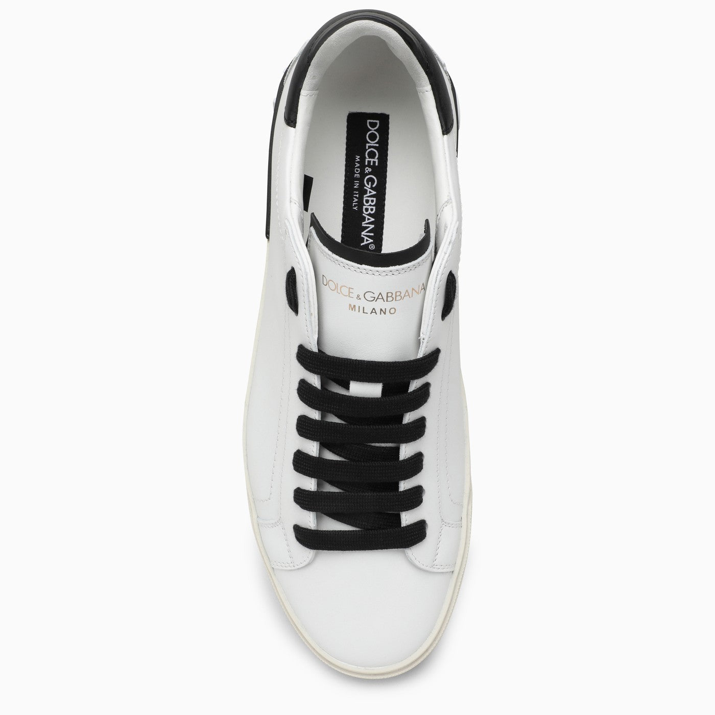 Dolce&Gabbana Portofino Vintage White/Black Leather Trainer - Banlieue91 -