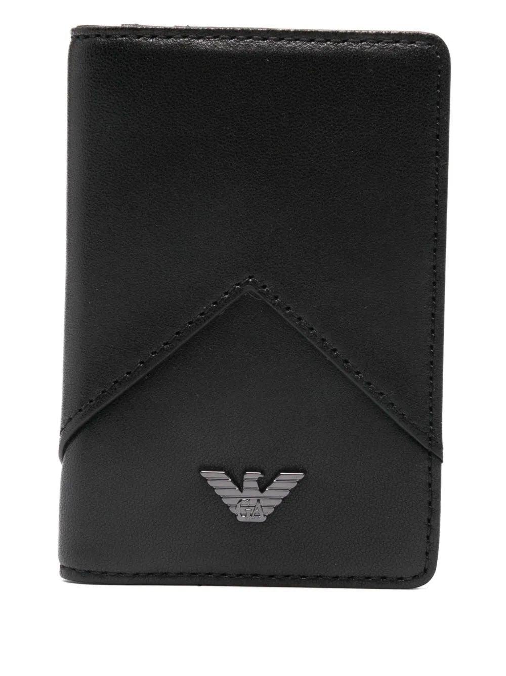 EMPORIO ARMANI Trifold Napa Leather Card Holder with Geometric Detail - Banlieue91 -