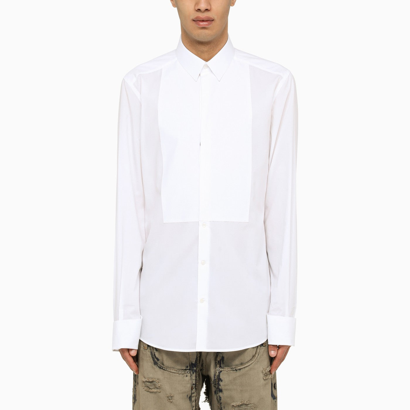 Dolce&Gabbana White Poplin Gold Tuxedo Shirt - Banlieue91 -