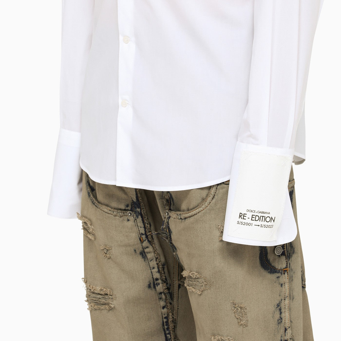 Dolce&Gabbana White Poplin Gold Tuxedo Shirt - Banlieue91 -