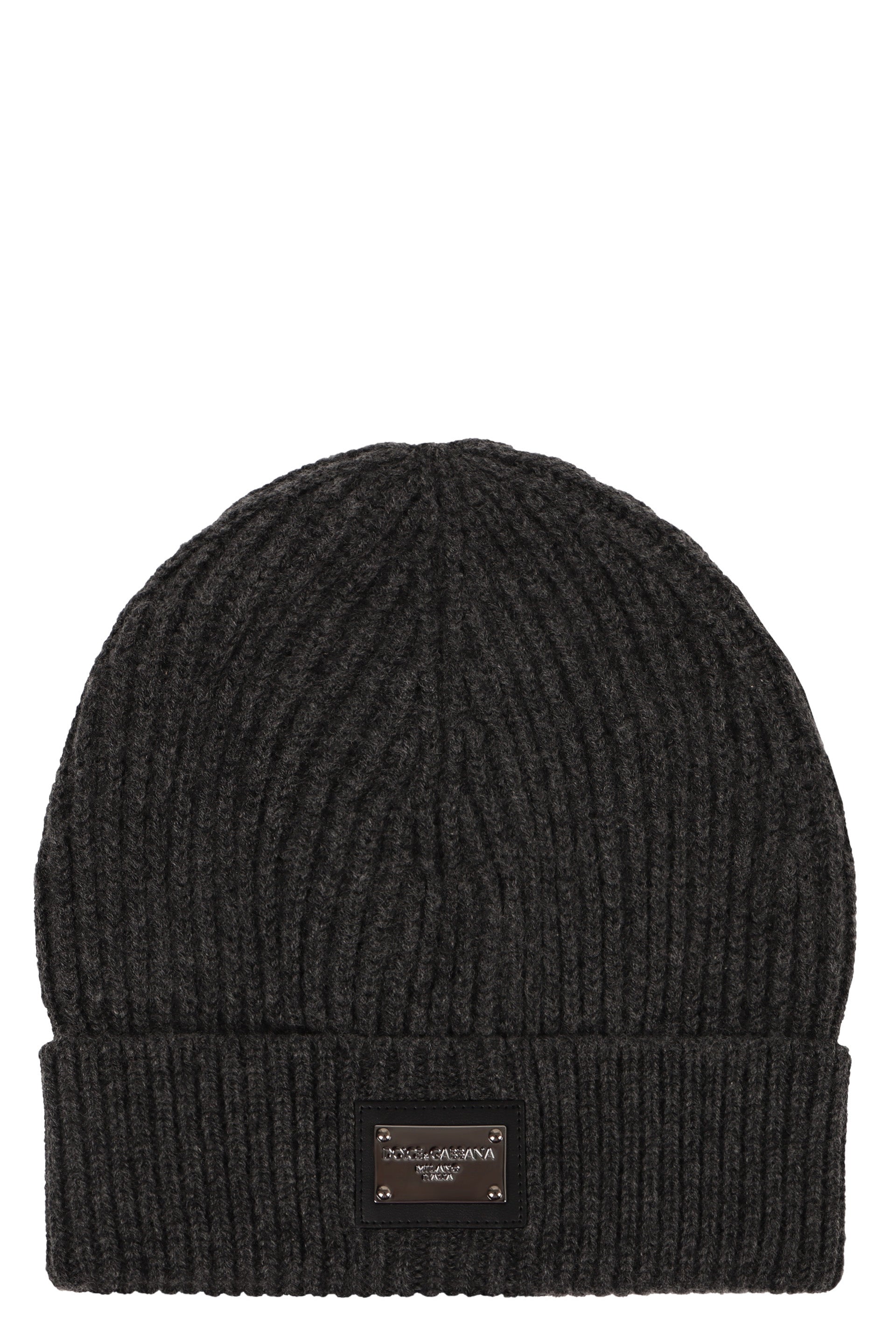 DOLCE & GABBANA Ribbed Knit Beanie with Front Logo Patch - Banlieue91 -