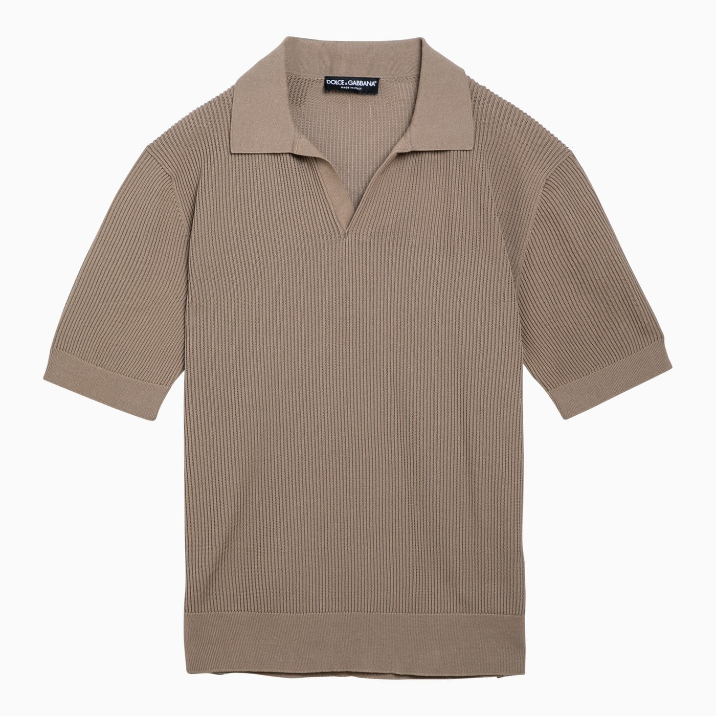 Dolce&Gabbana Beige Cotton Ribbed Polo Shirt
