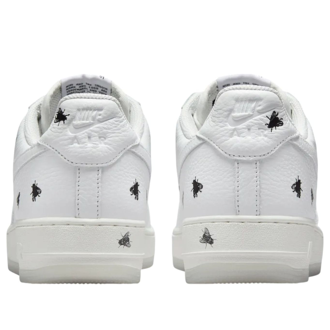 Detailed view of the Nike Air Force 1 Low 'Houseflies' showcasing its unique design and Summit White/Black colorway.