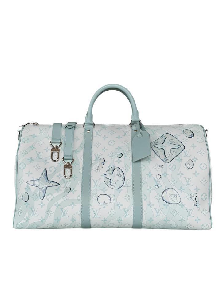 Louis Vuitton White & Blue Aquagarden Monogram Keepall 50 - Banlieue91