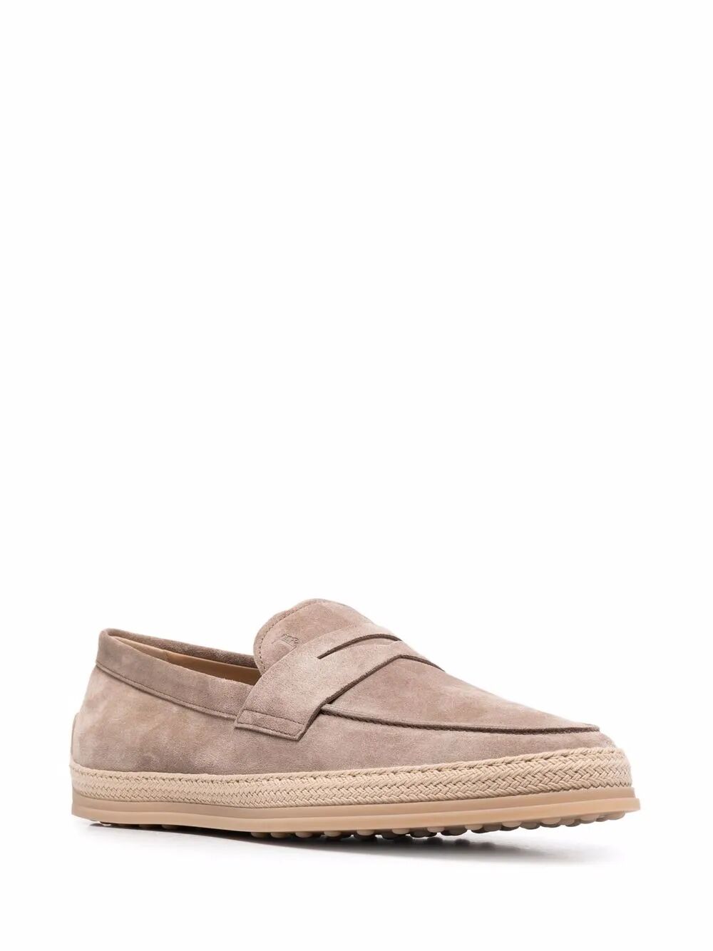 TOD'S Suede Loafers with Rubber Outsole and Raffia Piping - Banlieue91 -
