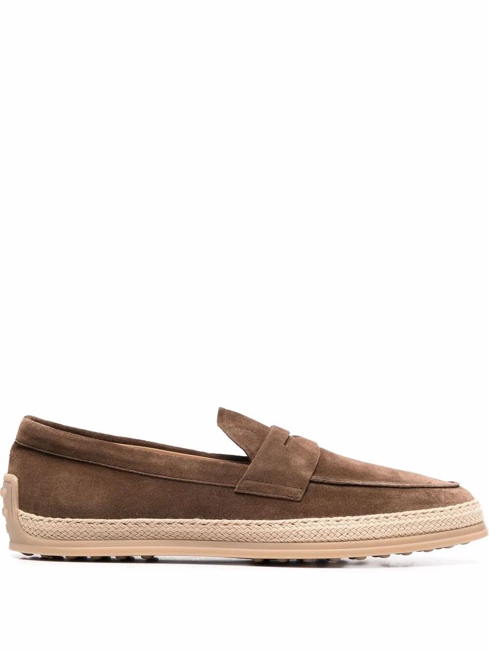 TOD'S Suede Loafers with Rubber Outsole and Raffia Piping - Banlieue91 -