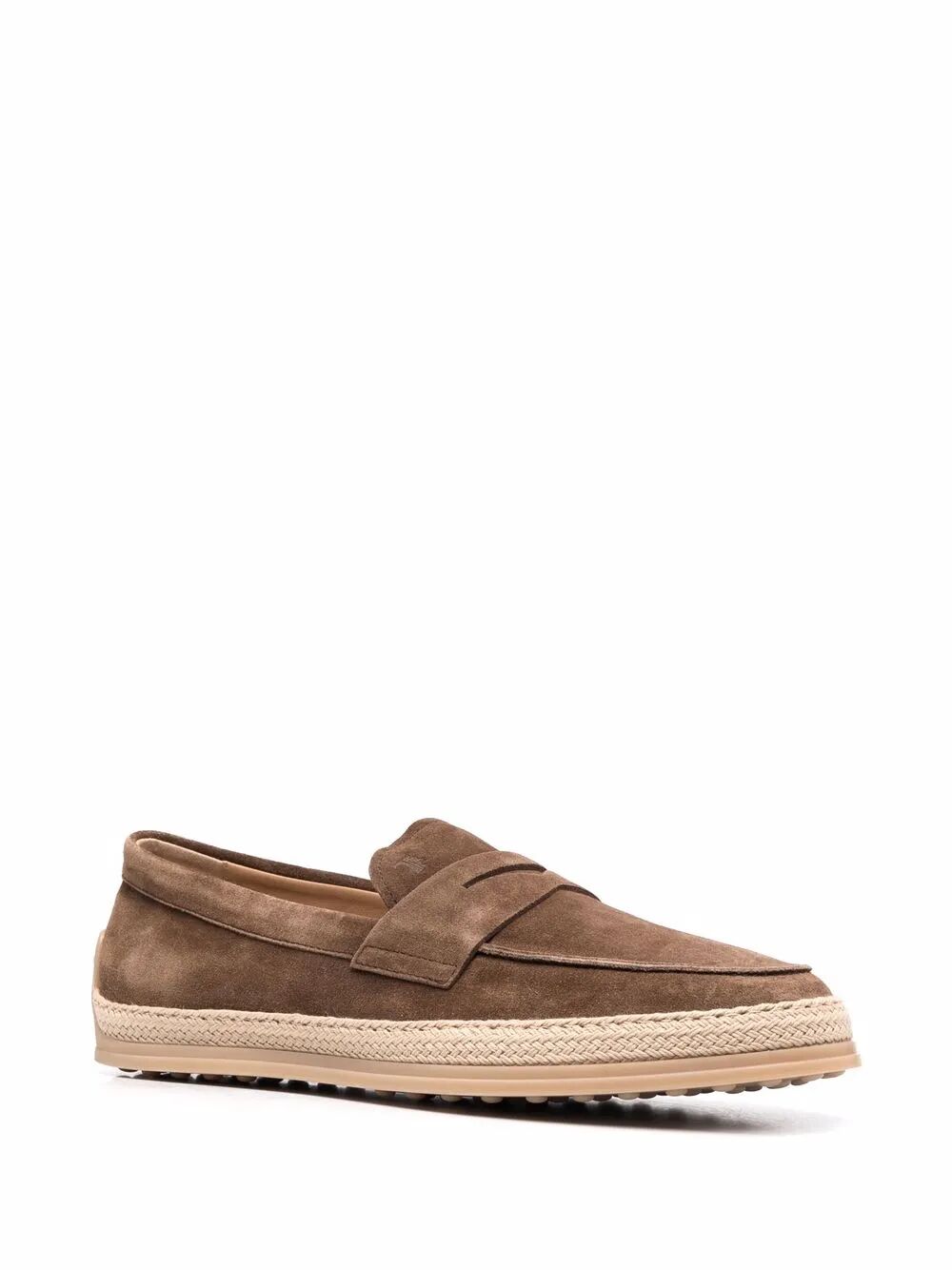 TOD'S Suede Loafers with Rubber Outsole and Raffia Piping - Banlieue91 -