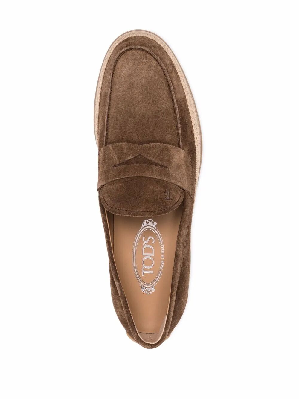 TOD'S Suede Loafers with Rubber Outsole and Raffia Piping - Banlieue91 -