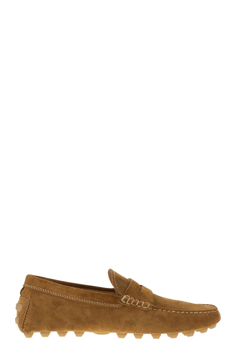 TOD'S Men's Suede Moccasin with Embossed Monogram - 2 cm Heel - Banlieue91 -