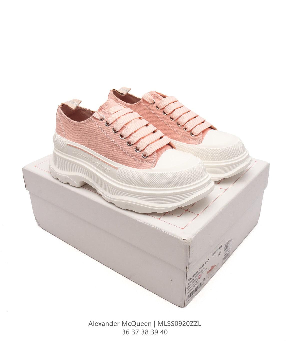 Alexander McQueen Women Tread Slick lace-up Sneakers 'Pink/White' - Banlieue91