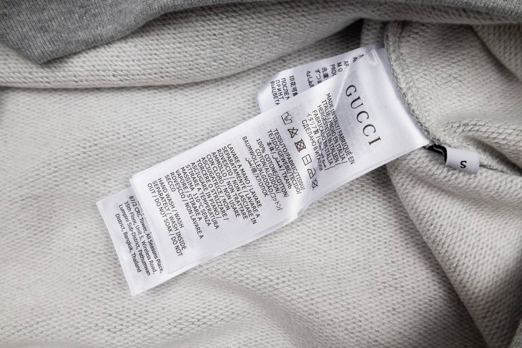 Close-up of GUCCI Gray Cotton Jersey Sweatshirt New & Authentic, detailing the stitching and fabric quality.