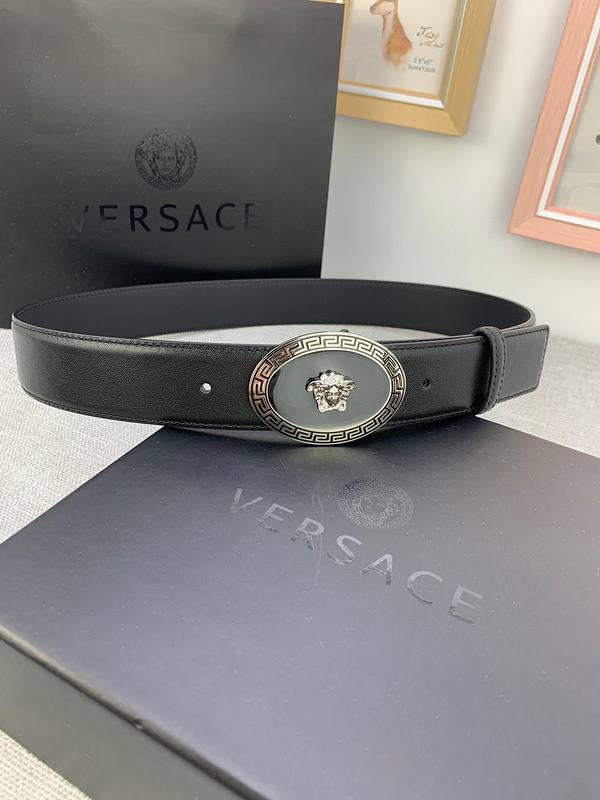 Versace Black Leather Vitello Belt Silver Medallion Buckle - Banlieue91