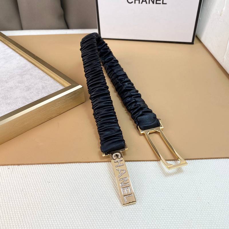 Chanel Logo Buckle Elastic Belt Leather with Metal and Crystals 'Black' - Banlieue91