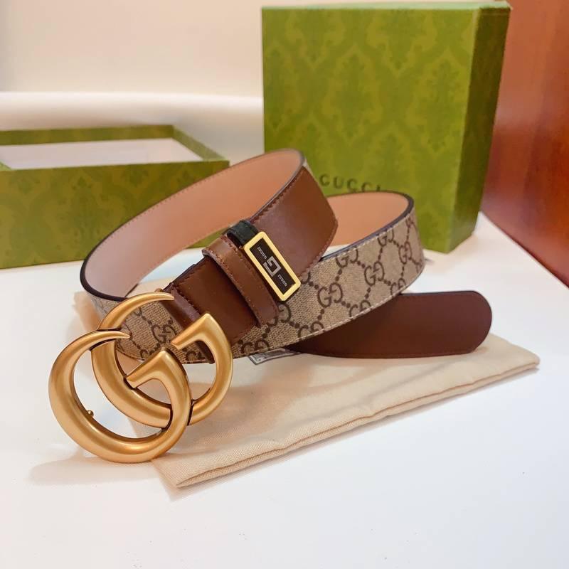 GUCCI Embellished coated-canvas and leather belt 'Brown' - Banlieue91