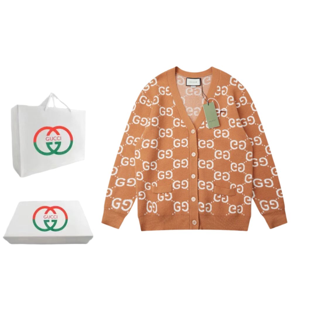 Gucci GG Wool Jacquard Cardigan 'Camel Ivory' - Banlieue91