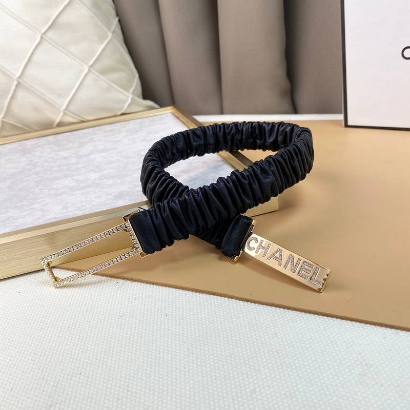 Chanel Logo Buckle Elastic Belt Leather with Metal and Crystals 'Black' - Banlieue91