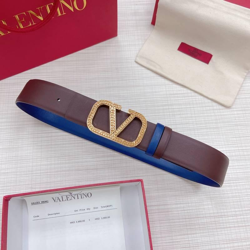 Valentino V logo Hammered Buckle Reversible Wide Signature Belt 'Brown/Blue' - Banlieue91