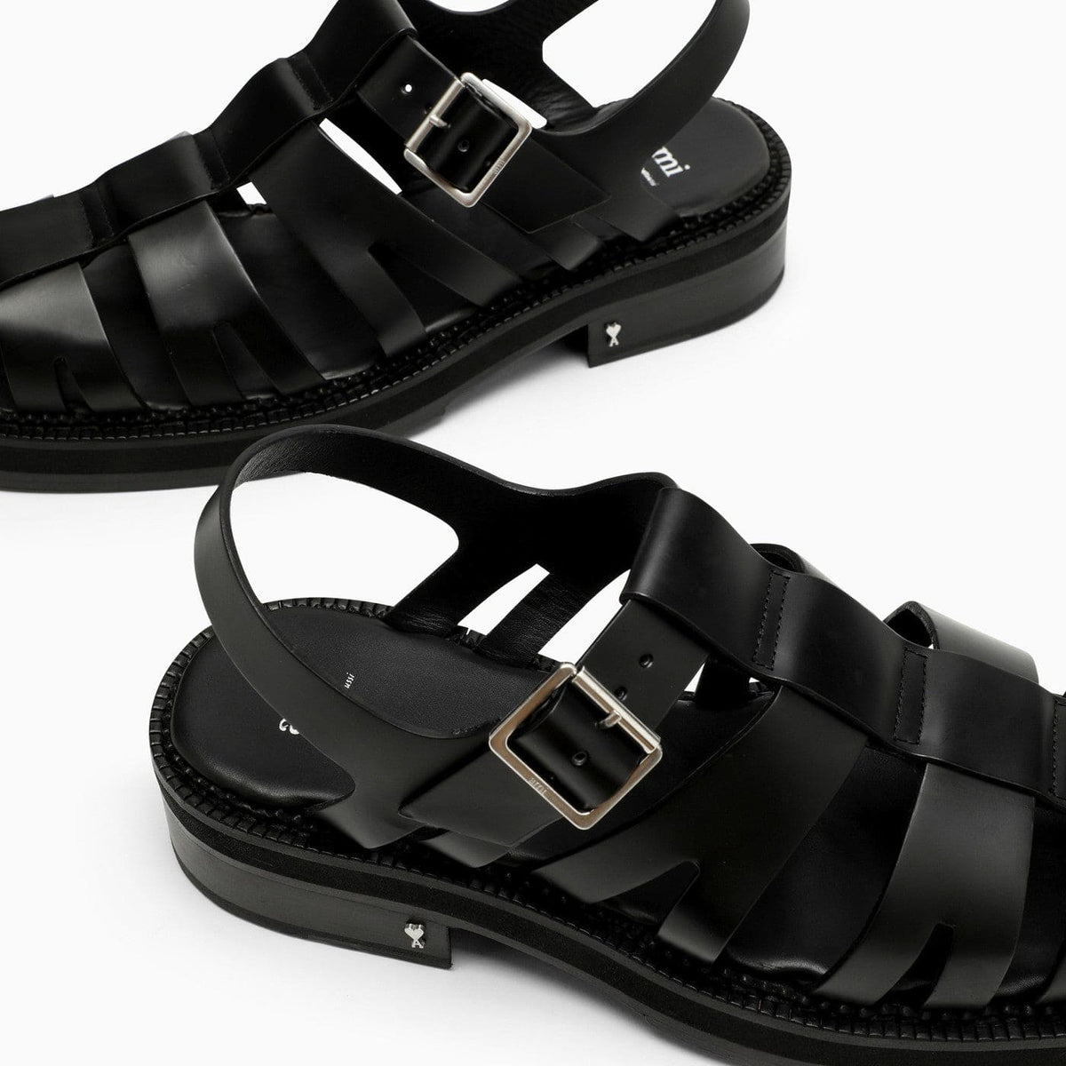 Ami Paris Black Fisherman Sandals In Leather | Banlieue91