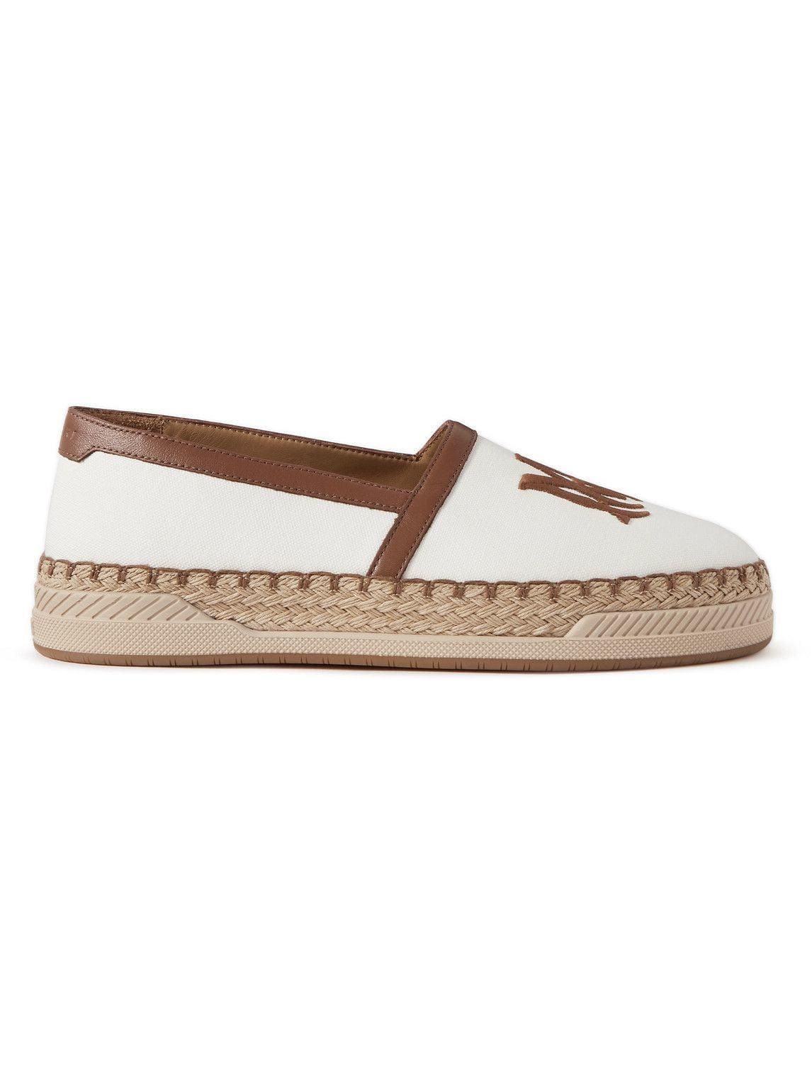 AMIRI - MA Logo-Embroidered Leather-Trimmed Canvas Espadrilles - White/Brown | Banlieue91