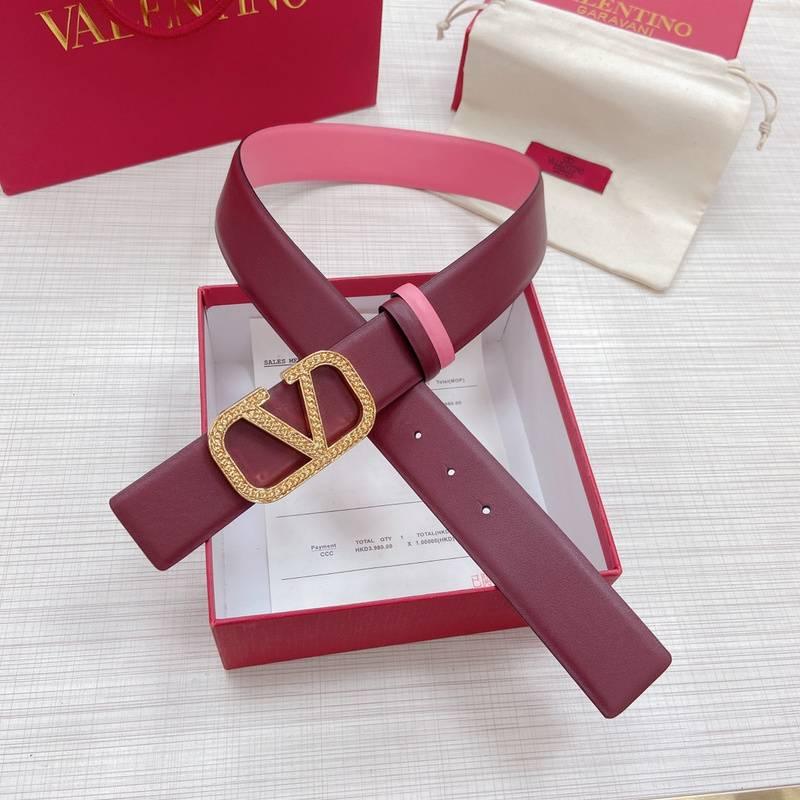 Valentino V logo Hammered Buckle Reversible Wide Signature Belt 'Red/Pink' - Banlieue91