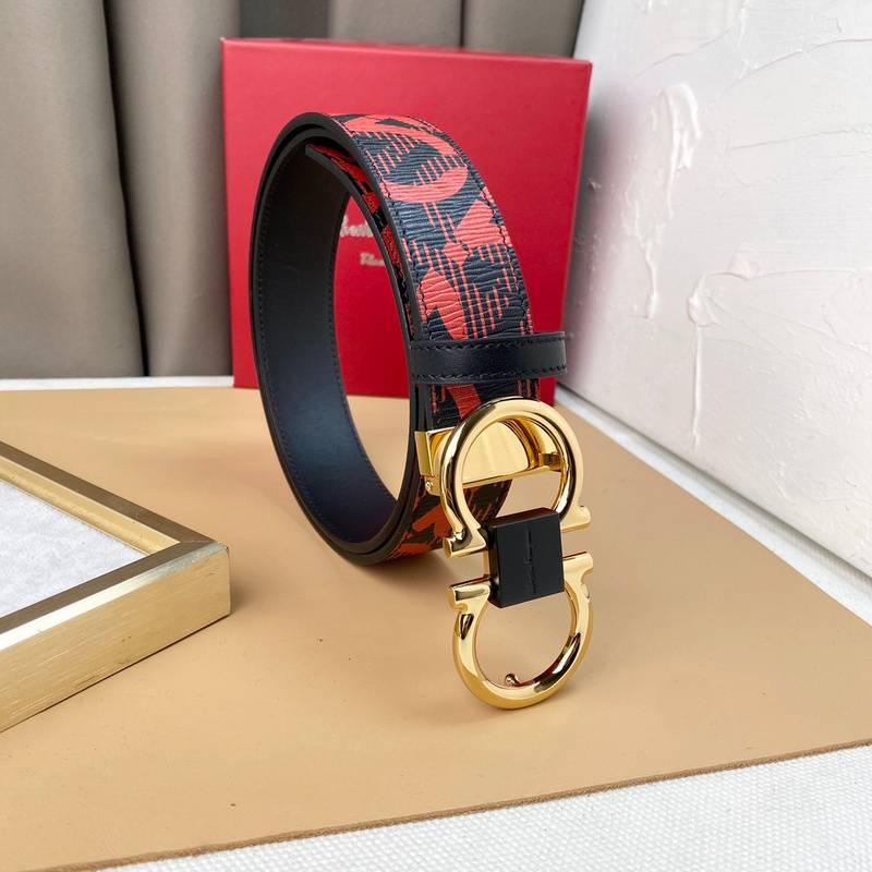 Salvatore Ferragamo Adjustable & Reversible Logo All Over Men Belt 'Red/Black' - Banlieue91