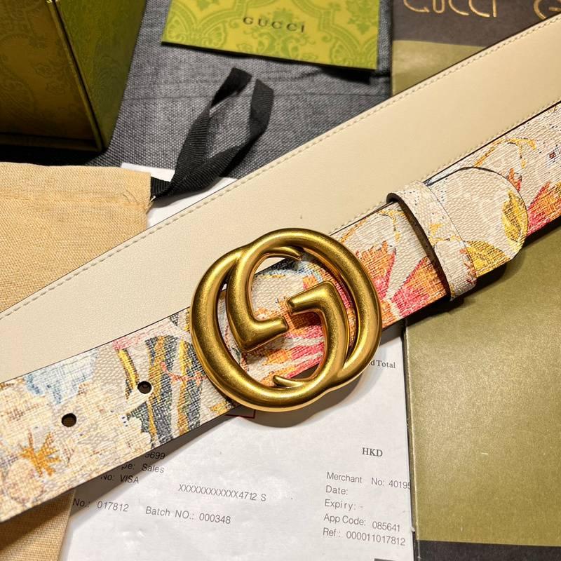 Gucci Guccissima Leather Floral Print Double Gold G Buckle Woman Belt 'Multicolor' - Banlieue91