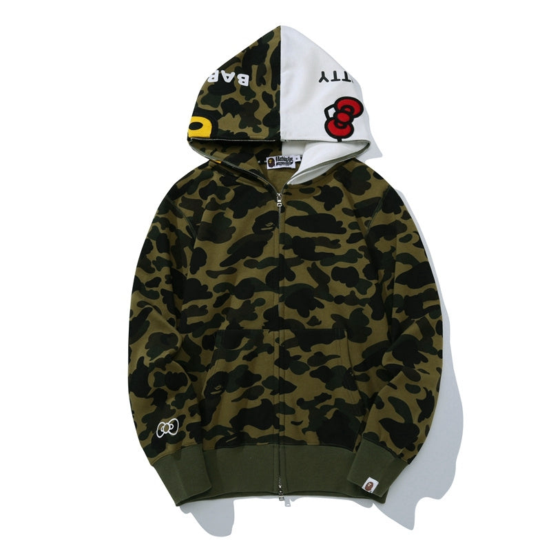 BAPE Sanrio Milo Hello Kitty Split Face 1st Camo Full Zip Hoodie A Bathing Ape Green - Banlieue91