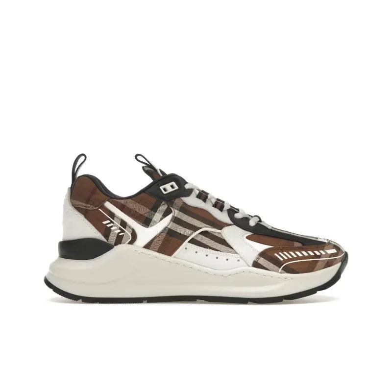 Burberry Vintage Check Cotton And Leather Sneakers Dark Birch Brown White - Banlieue91 -