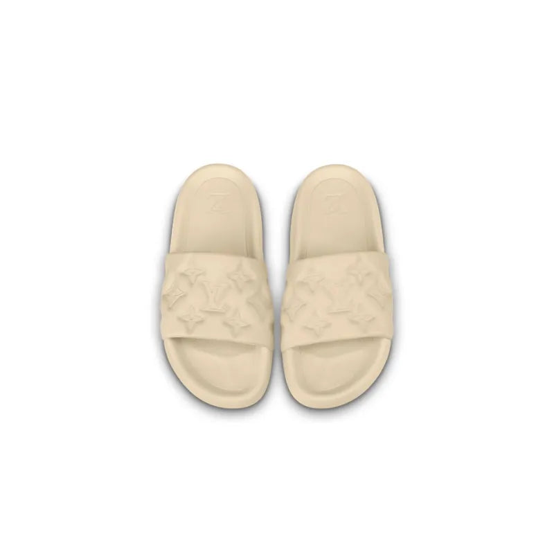 LOUIS VUITTON Waterfront Slide Slippers Men's Silver Beige