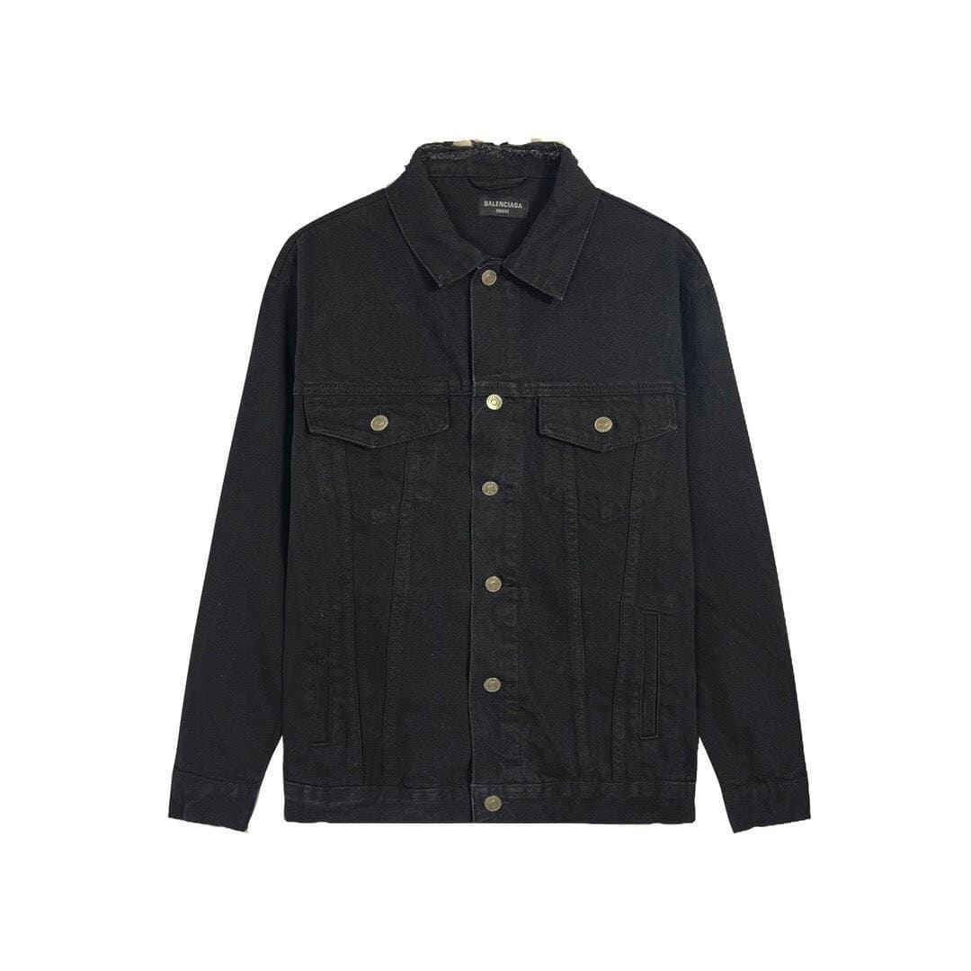 Balenciaga Black Embroidered Political Logo Denim Jacket | Banlieue91