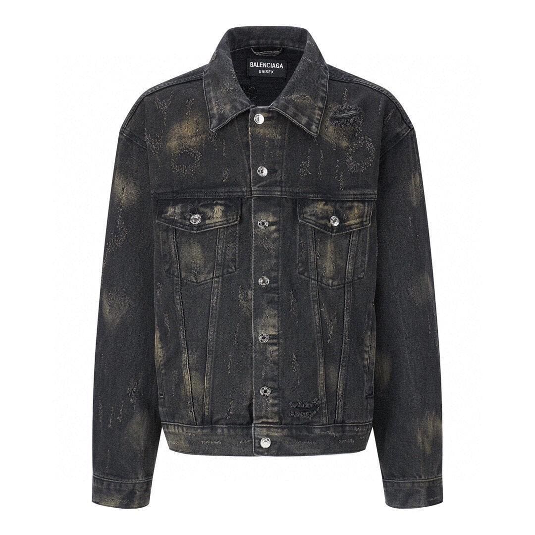Balenciaga Oversized Distressed Denim Jacket - Black | Banlieue91